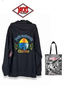 Jacks Surfboard Zip‎ Up Hoodie California Graphic Sweatshirt Fleece dJacket XXL